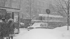 Przechodnie na przystanku autobusowym w Warszawie, 30 stycznia 1979 r.